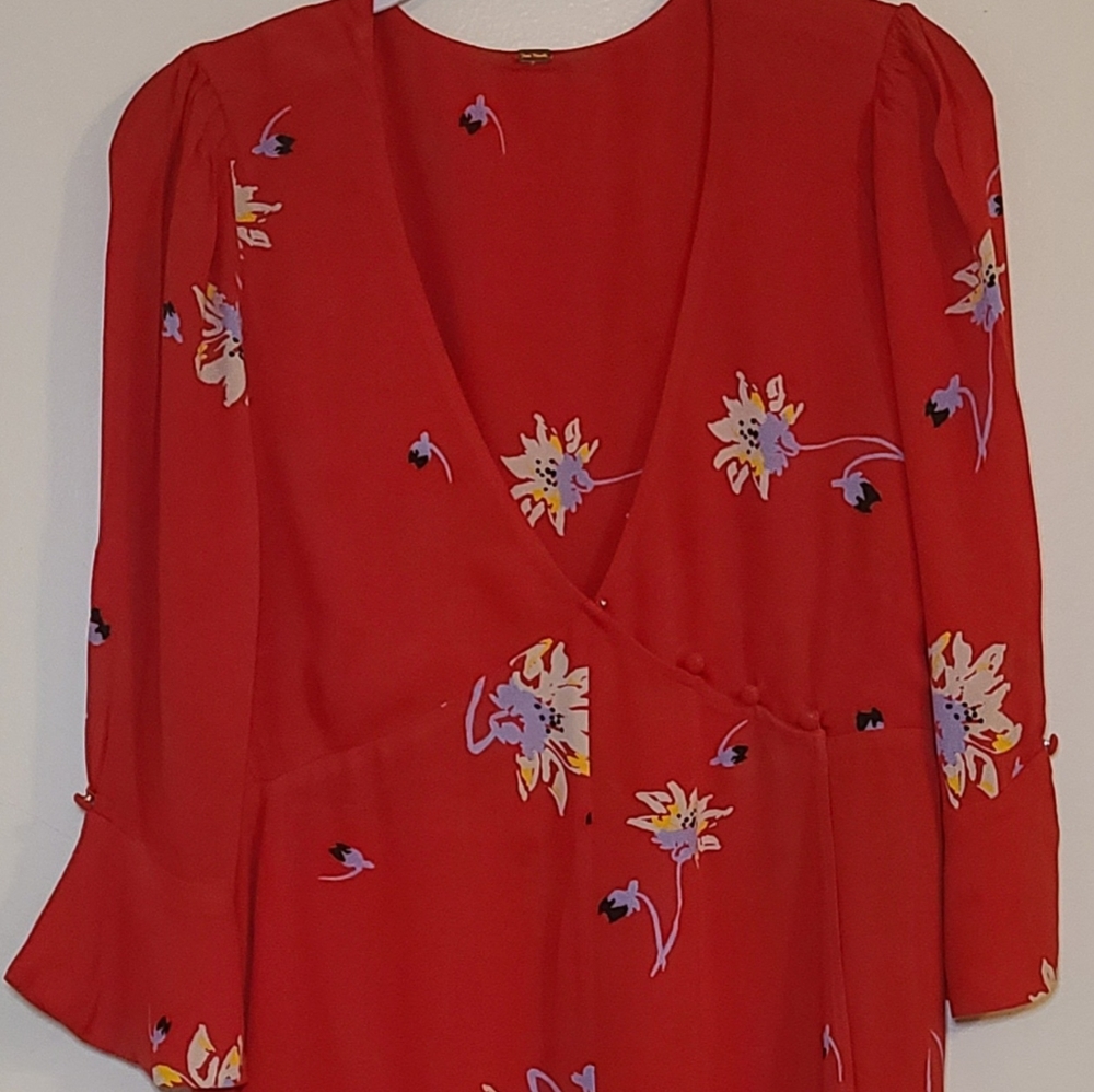 Free People | Wrap Dress - Floral, V-neck (Red Floral) - Large